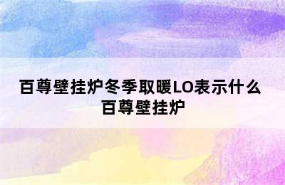 百尊壁挂炉冬季取暖LO表示什么 百尊壁挂炉